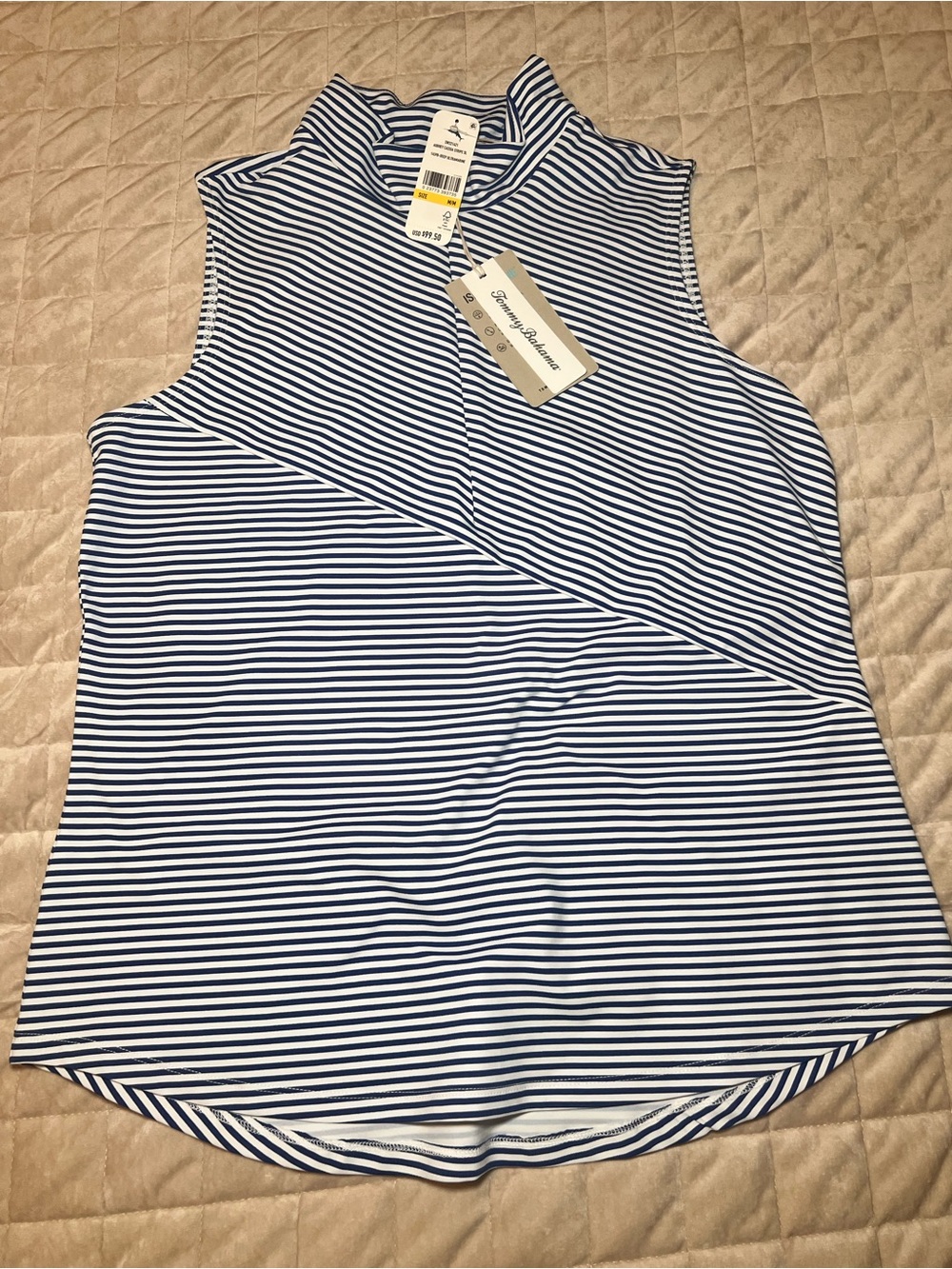 Signature Studio Navy & White Striped Sleeveless Mock Neck Tank